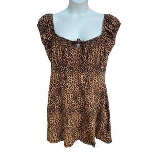 ASOS Design Cap Sleeve Mini Dress Animal Print Leopard Tie Detail Womens Size 14